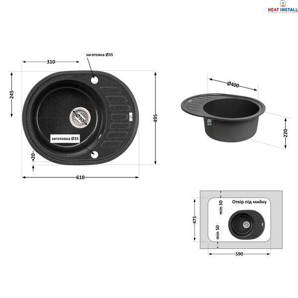 Кухонна мийка Lidz 620x500/200 GRF-13 (LIDZGRF13620500200) SD00043266 фото