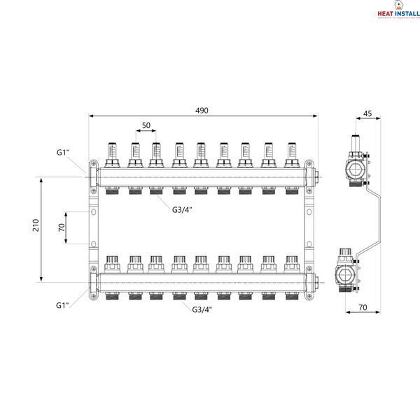 Колектор з витратомірами Thermo Alliance Standart 1" 9 виходів SD0049 SD00041508 фото