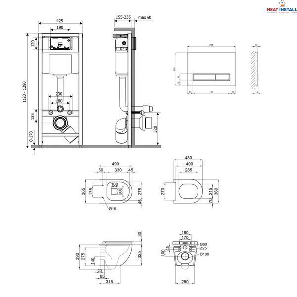 Готове рішення Qtap для ванної кімнати: підвісний унітаз Robin Ultra Quiet 490x365x325 + комплект інсталяції Nest 4 в 1 (лінійна клавіша White) SD00051271 фото