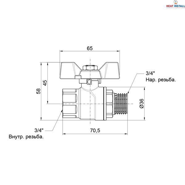 Кран кульовий Thermo Alliance Forte 3/4" ВЗ для води (метелик) SF607W20 SD00010569 фото