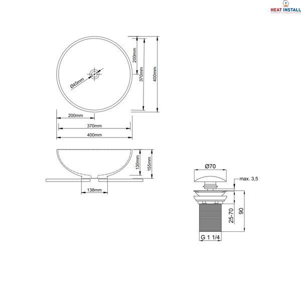 Комплект Qtap Owl: Раковина накладна кругла 400х400х155 мм White + Донний клапан PU02 SD00053443 фото