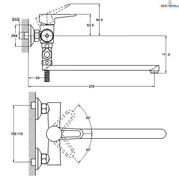 Змішувач для ванни WEZER PUD6-B045, хром 1036553 фото