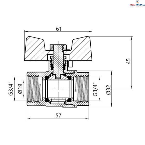 Кран кульовий Thermo Alliance Base 3/4" ВР для газу (метелик) SD602G20 SD00002830 фото