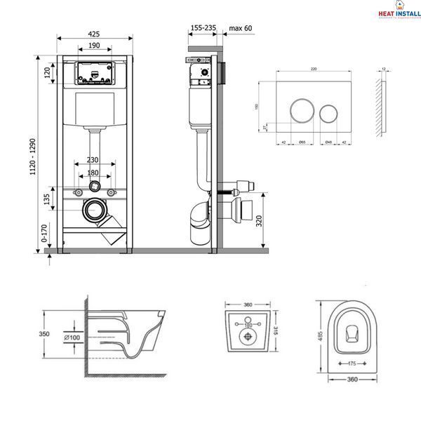 Готове рішення Qtap для ванної кімнати: підвісний унітаз Jay Ultra Quiet 485x360x320 + комплект інсталяції Nest 4 в 1 (кругла клавіша Matt Black) SD00051260 фото