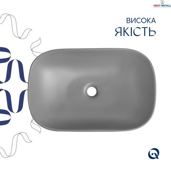 Раковина накладна Qtap Robin 600x390x150 мм, Stone grey, прямокутна, з донним клапаном QTROB188SG49786 SD00055910 фото