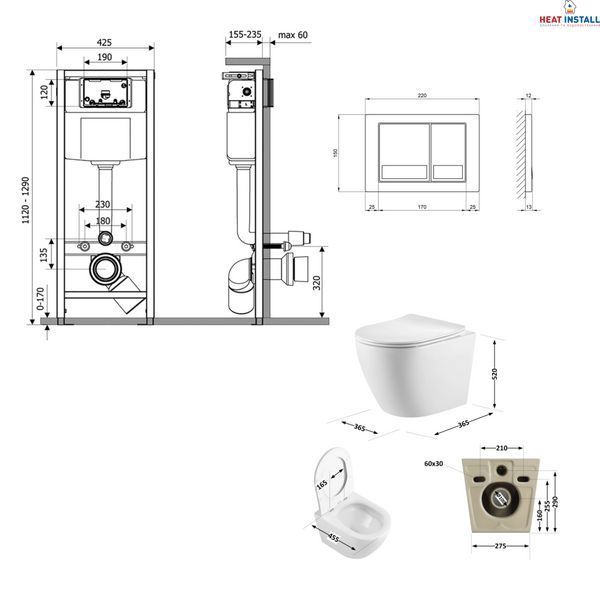 Готове рішення Qtap для ванної кімнати: підвісний унітаз Robin Ultra Quiet 520x365x365 + комплект інсталяції Nest 4 в 1 (квадратна клавіша Satin) SD00053623 фото