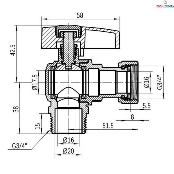 Кран кульовий Thermo Alliance Standart 3/4"ВЗ кутовий, PN40, з накидною гайкою TAS224W20 SD00054688 фото