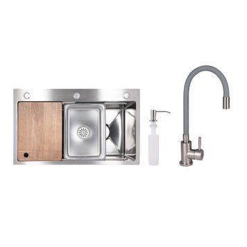 Акційний набір Lidz: мийка H7545 інтегрована Decor Honeycomb 3,0/1,0 мм LDH7545DEC48372 + Змішувач Aria для кухні з гнучким виливом (k35) Grey SD00057367 фото