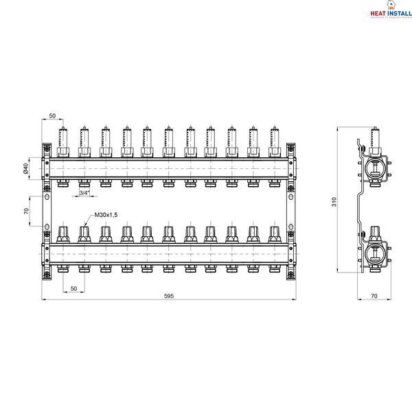 Колектор з витратомірами Thermo Alliance Standart 1" 11 виходів SD00411 SD00041510 фото