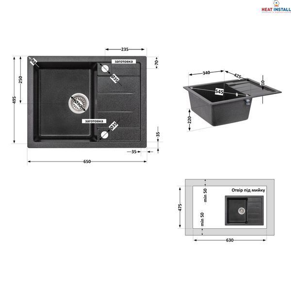 Кухонна мийка Lidz 650x500/200 GRF-13 (LIDZGRF13650500200) SD00043273 фото