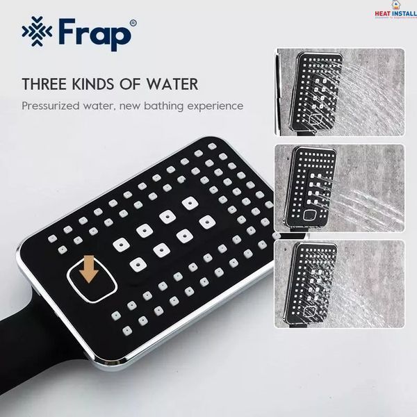 Душева система Frap F2457, поворотний вилив - перемикач на лійку/душ, 3 режими, чорний/хром 1037554 фото