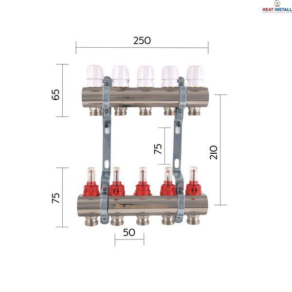 Колектор з витратомірами Thermo Alliance Standart 1" 5 виходи SD235W5 SD00021383 фото