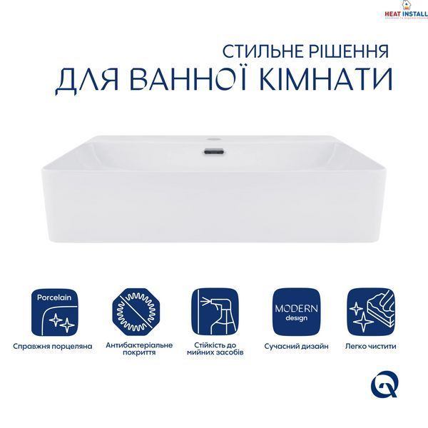 Комплект Qtap Nando LT: Раковина підвісна прамокутна 610х420х140 мм White + Донний клапан PU02O SD00053450 фото