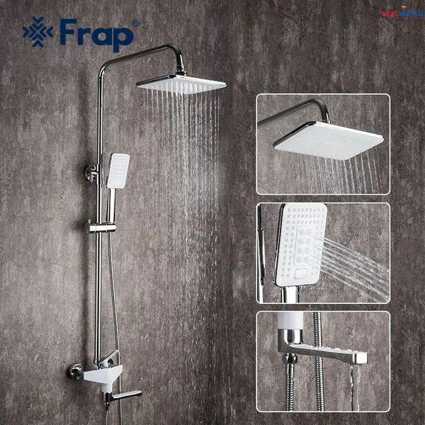 Душева система Frap F2458, поворотний вилив - перемикач на лійку/душ, 3 режими, білий/хром 1037555 фото