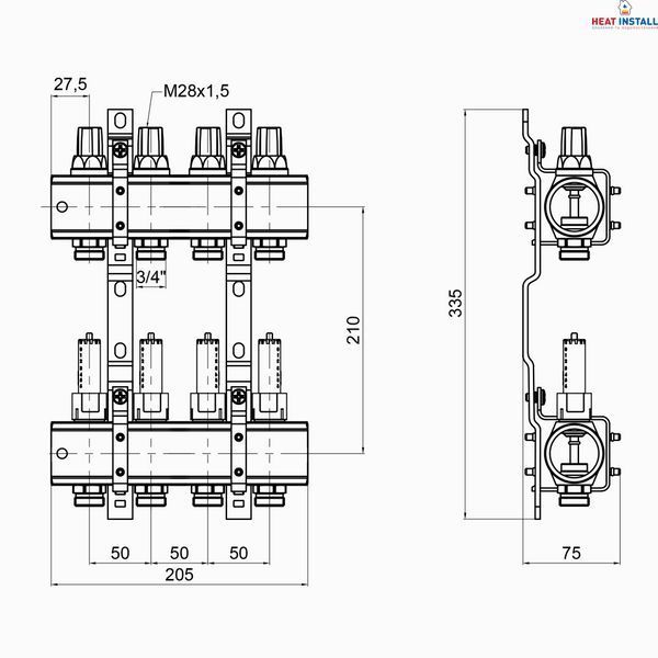 Колектор Icma 1" 4 виходи, з витратомірами №K013 SD00005233 фото