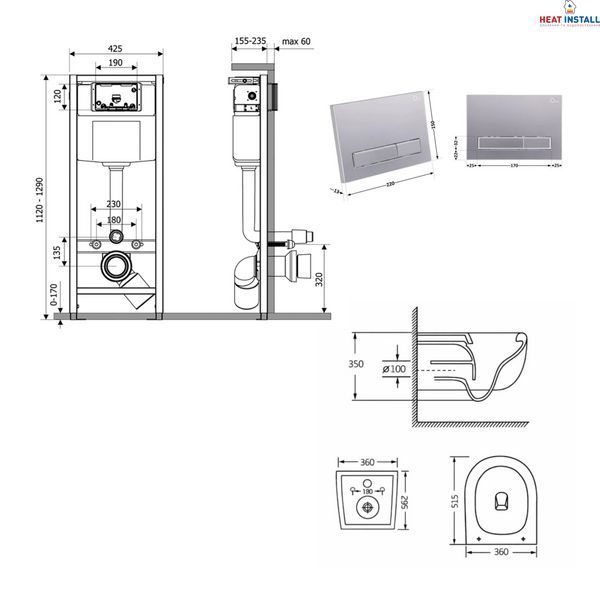 Готове рішення Qtap для ванної кімнати: підвісний унітаз Taurus Ultra Quiet 515&times;360&times;350 + комплект інсталяції Nest 4 в 1 (лінійна клавіша Satin) SD00055991 фото