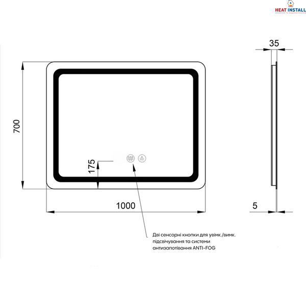 Дзеркало Qtap Mideya 1000х700 з LED-підсвічуванням Touch, з антизапотіванням, димером QT2078NCF10070W SD00051751 фото