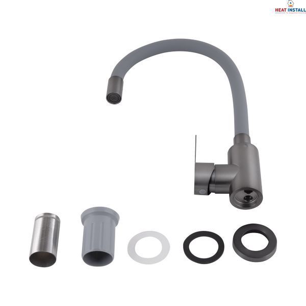 Змішувач для кухні Brinex Pure 015F3 з гнучким виливом Graphite/Grey BRIPUR015F3GRG SD00053182 фото