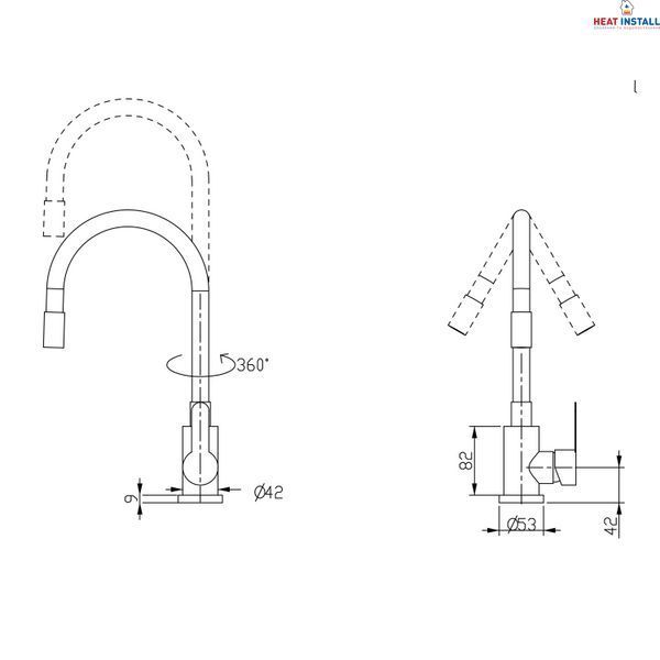 Змішувач для кухні Brinex Pure 015F3 з гнучким виливом Nickel/Grey BRIPUR015F3NKG SD00053184 фото