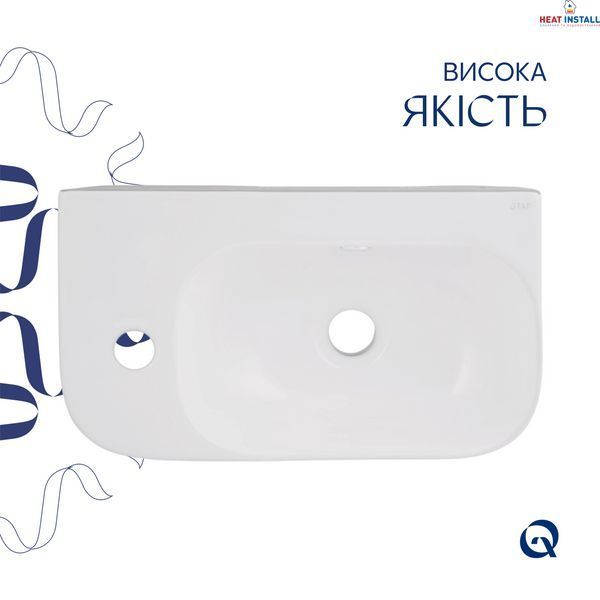 Комплект Qtap Tern: Раковина підвісна прамокутна ліва 450х250х158 мм White + Донний клапан PU02O SD00053451 фото