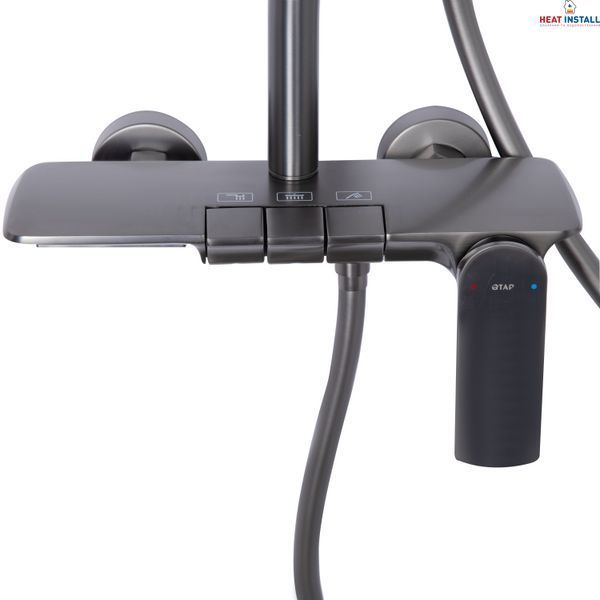 Душова система універсальна Qtap Slavonice на три споживача (з виливом) QTSLA111GMB45905 Gunmetal Black PVD SD00052029 фото