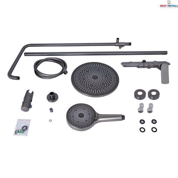 Душова система універсальна Qtap Slavonice на три споживача (з виливом) QTSLA111GMB45905 Gunmetal Black PVD SD00052029 фото