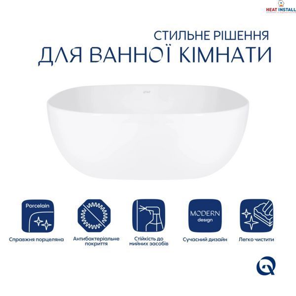 Комплект Qtap Kolibri: Раковина накладна 400x400x140 мм, White, квадратна + Донний клапан Pop-up PU02 SD00054590 фото