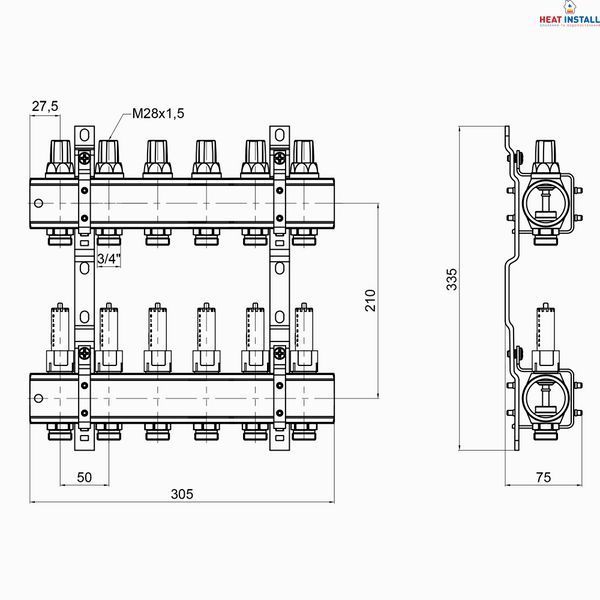 Колектор Icma 1" 6 виходів, з витратомірами №K013 SD00005239 фото