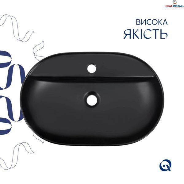 Комплект Qtap Scorpio: Раковина накладна 600x400x120 мм, Matt Black, овальна + Донний клапан Pop-up PU03 SD00054593 фото