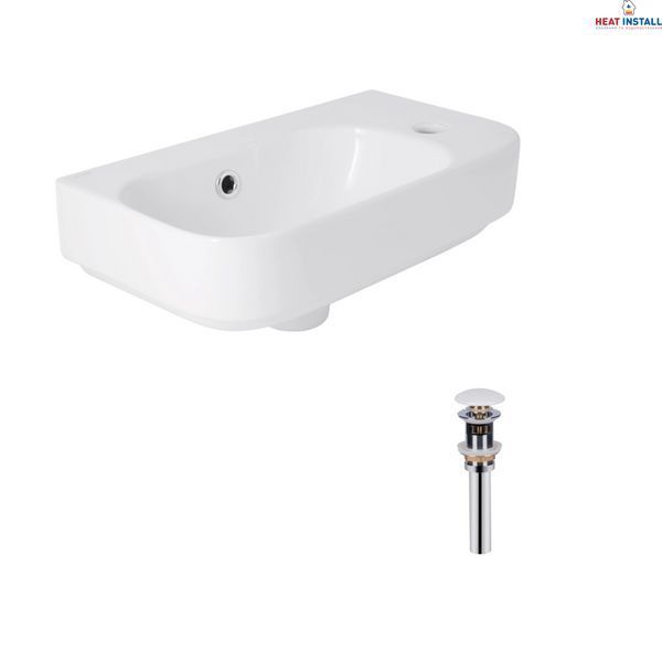 Комплект Qtap Tern: Раковина підвісна прамокутна права 450х250х158 мм White + Донний клапан PU02O SD00053452 фото