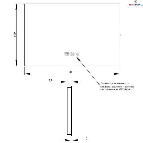 Дзеркало Qtap Taurus (TA1) 800&times;600 мм з LED-підсвічуванням Touch, з антизапотіванням, з димером, рег. темп. кольору (3000-6500K) QTTAU8006004895 SD00055076 фото