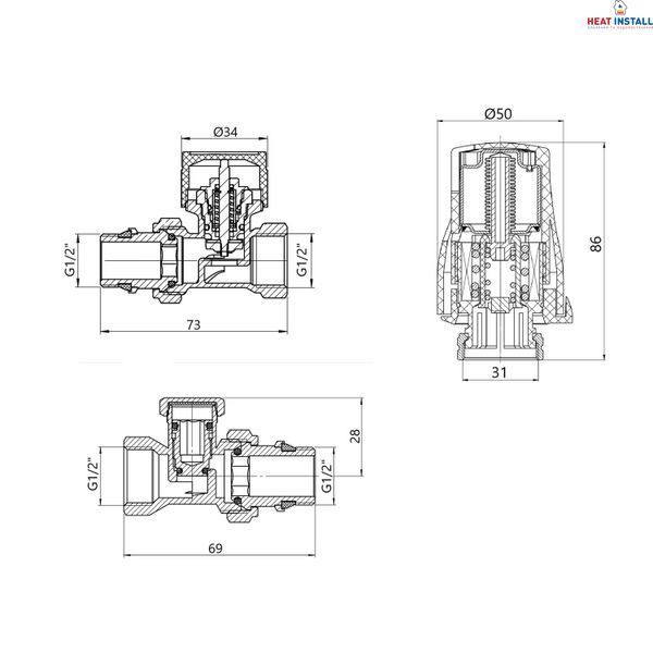 Термостатичний набір Thermo Alliance Standart прямий 1/2" TAS353W15 SD00054400 фото