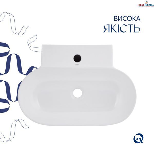 Комплект Qtap Cardinal: Раковина підвісна / накладна овальна 565х400х130 мм White + Донний клапан PU02 SD00053454 фото