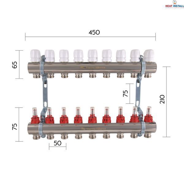 Колектор з витратомірами Thermo Alliance Standart 1" 9 виходів SD235W9 SD00021387 фото