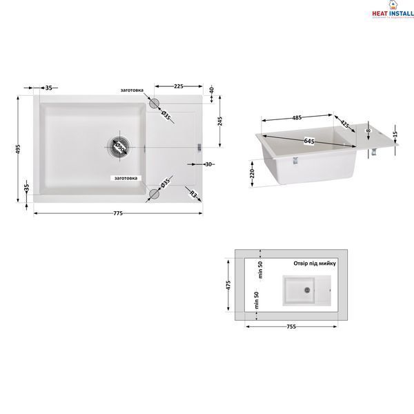 Кухонна мийка Lidz 781x510/200 WHI-01 (LIDZWHI01781510200) SD00044537 фото
