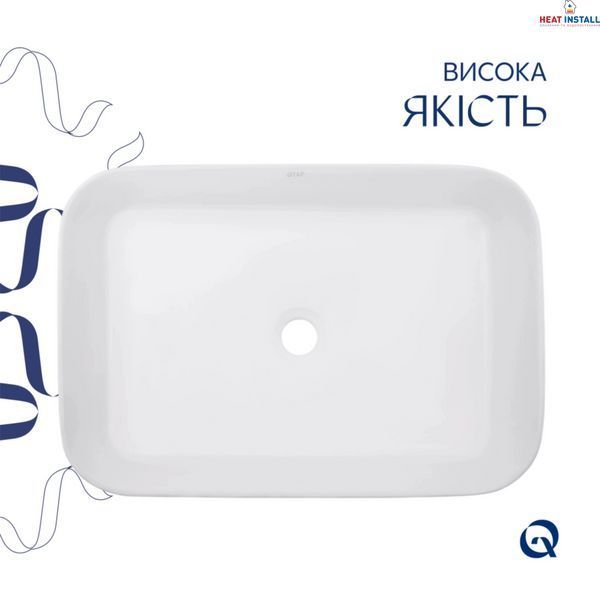 Комплект Qtap Virgo N: Раковина накладна 560x380x130 мм, White, прямокутна + Донний клапан Pop-up PU02 SD00054586 фото
