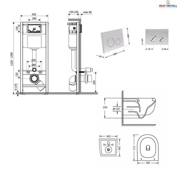 Готове рішення Qtap для ванної кімнати: підвісний унітаз Taurus Ultra Quiet 515&times;360&times;350 + комплект інсталяції Nest 4 в 1 (кругла клавіша Satin) SD00055992 фото