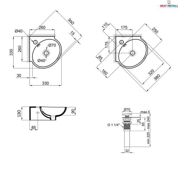Комплект Qtap Leo N: Раковина підвісна угловая овальна 380x360x130 мм WHITE + Донний клапан PU02O SD00053455 фото