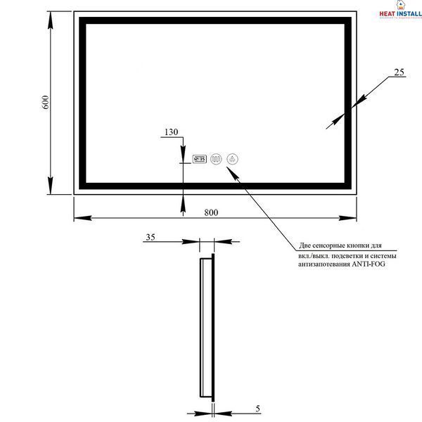 Дзеркало Qtap Mideya (DC-F904) 800х600 з LED-підсвічуванням Touch, з димером QT2078F904W SD00034651 фото