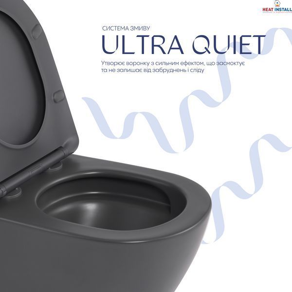 Унітаз підвісний Qtap Robin Ultra Quiet 520&times;365&times;340 мм, Anthracite, з сидінням Slim Duroplast / Soft-close / Quick Release QTROB26AN48995 SD00055119 фото