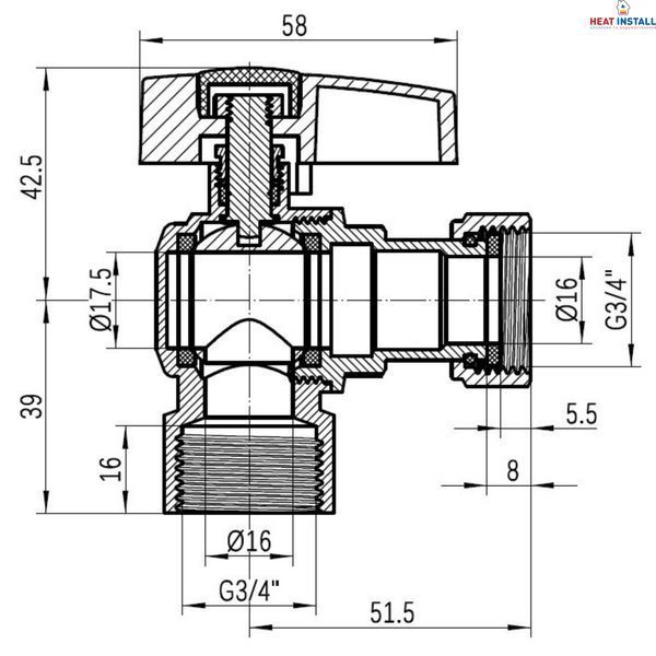 Кран кульовий Thermo Alliance Standart 3/4"ВВ кутовий, PN40, з накидною гайкою TAS223W20 SD00054690 фото
