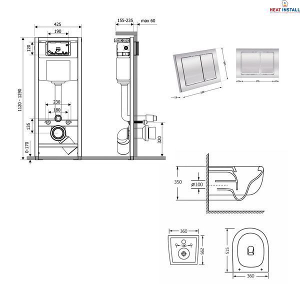 Готове рішення Qtap для ванної кімнати: підвісний унітаз Taurus Ultra Quiet 515&times;360&times;350 + комплект інсталяції Nest 4 в 1 (квадратна клавіша Chrome) SD00055995 фото
