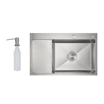 Мийка для кухні інтегрована Lidz Handmade Max 500 H7849L Brushed Steel, 3,0/1,0 мм, крило зліва, збільшена чаша LDH7849LBRU49463 SD00055587 фото