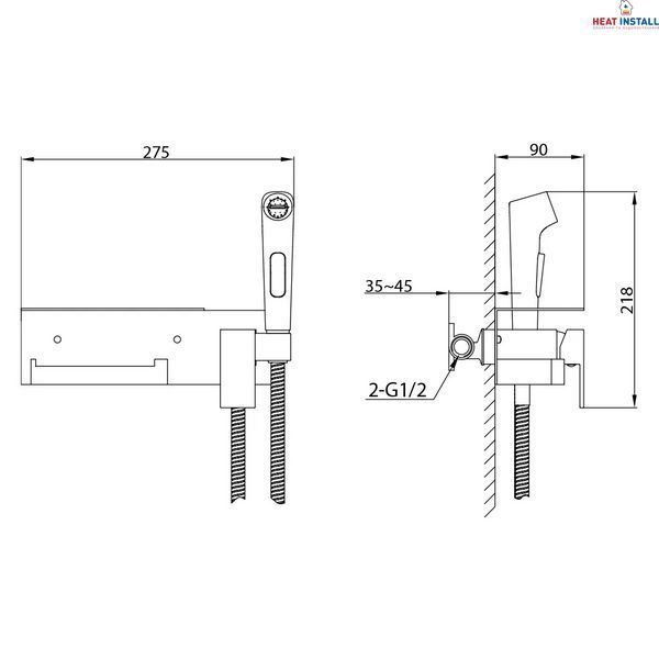 F2076-9 душ гігієнiчний лат. корпус з поличкою та папероутримувачем &Oslash;25 (гангрей)  1055762 фото
