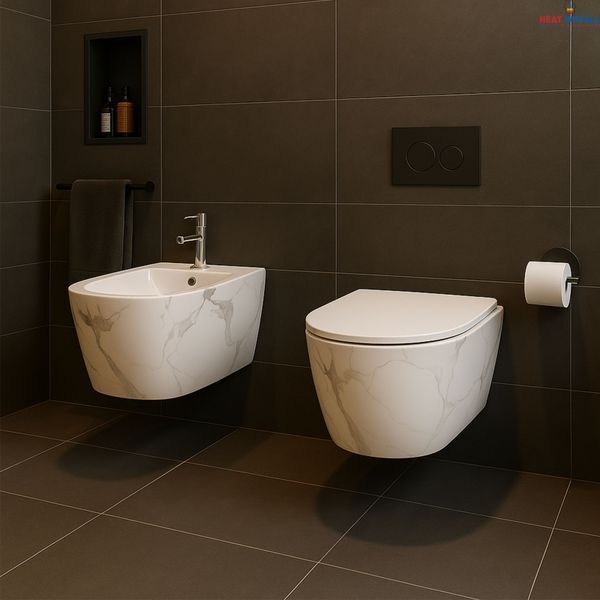 Біде підвісне Qtap Robin 515x370x350 мм, Marble QT13551381GMR SD00054287 фото
