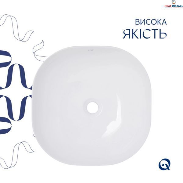 Комплект Qtap Kolibri: Раковина накладна 425x425x140 мм, White, квадратна + Донний клапан Pop-up PU02 SD00054592 фото