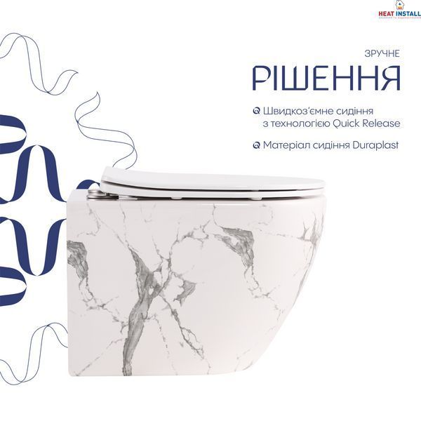 Унітаз підвісний Qtap Robin Ultra Quiet 520&times;365&times;340 мм, Marble, з сидінням Slim Duroplast / Soft-close / Quick Release QTROB26MR48998 SD00055122 фото