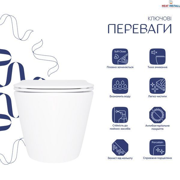 Унітаз підвісний Qtap Swan безободковий Ultra Quiet з сидінням Soft-close QT16335179W SD00050900 фото