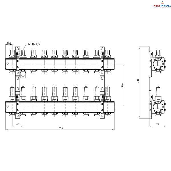 Колектор Icma 1" 10 виходів, з витратомірами №K013 SD00005248 фото