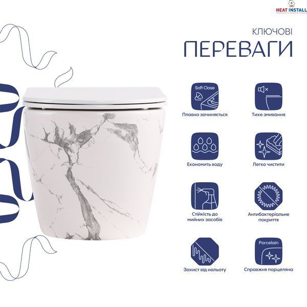 Унітаз підвісний Qtap Robin Ultra Quiet 520&times;365&times;340 мм, Marble, з сидінням Slim Duroplast / Soft-close / Quick Release QTROB26MR48998 SD00055122 фото